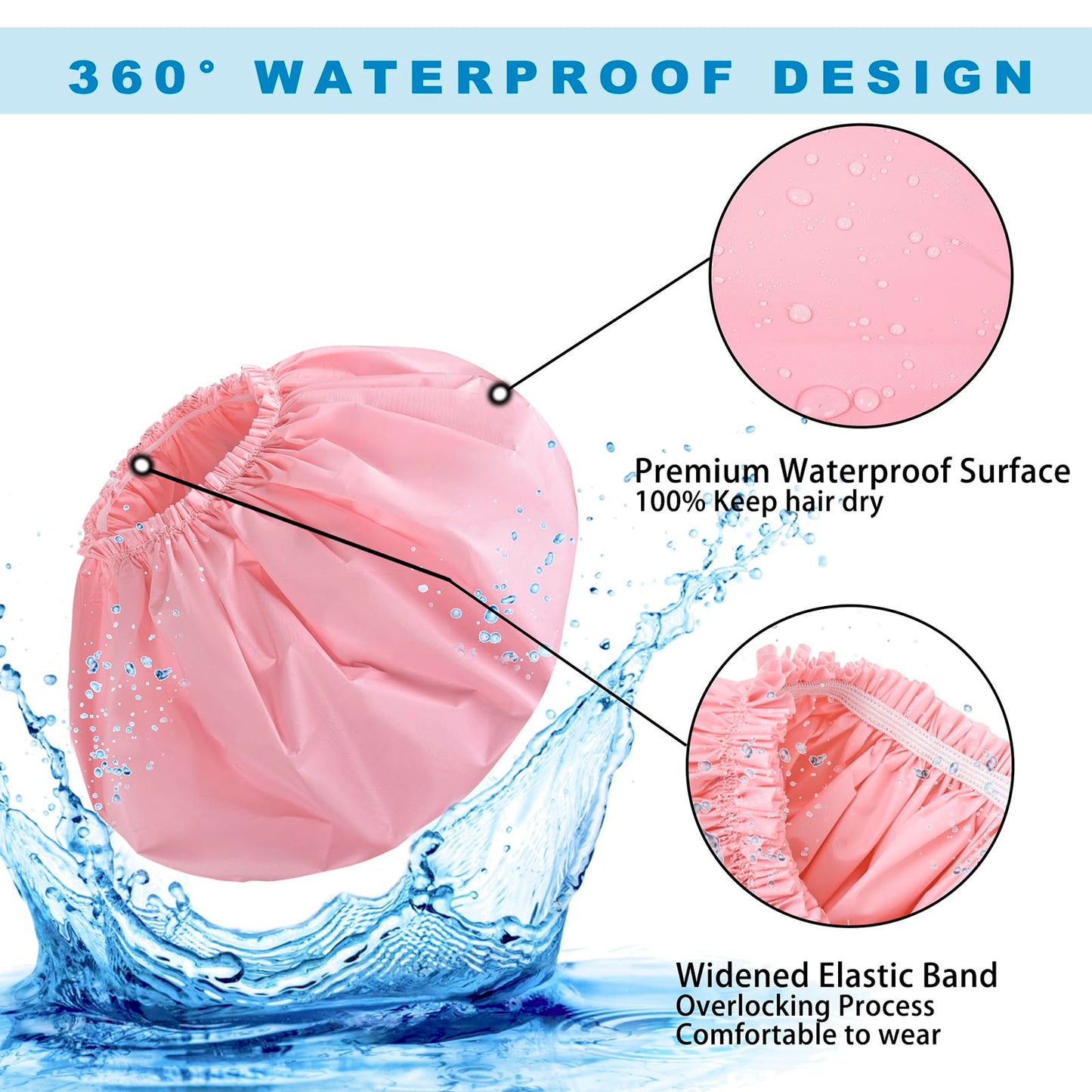 Extra Large Shower Cap 2 PCS Waterproof Shower Caps for Women, Super Jumbo Shower Cap, Reusable Super Large Bath Caps Hair Cap for Long Thick Curly Hair, Locs, Twist Braids - Black + Pink