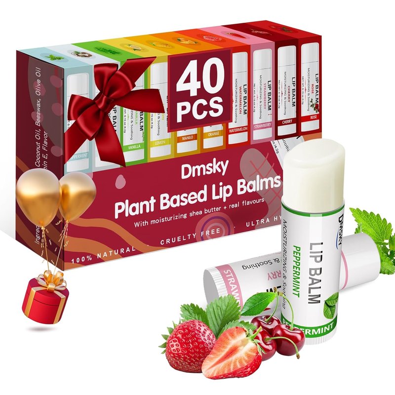 Fruit Lip Balm Variety Pack - 40 Natural Moisturizing Balms for Dry Cracked Lips | 10 Flavors for Men, Women, Kids