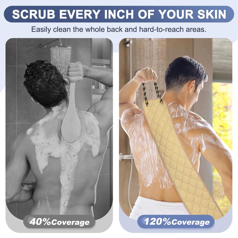 Exfoliating Back Scrubber with Handles, 39 Inch Double-Sided Back Exfoliator Body Scrub Towel, Exfoliating Washcloth Bath Tool for Use in Shower, Back Washer to Deep Clean Your Skin for Men & Women