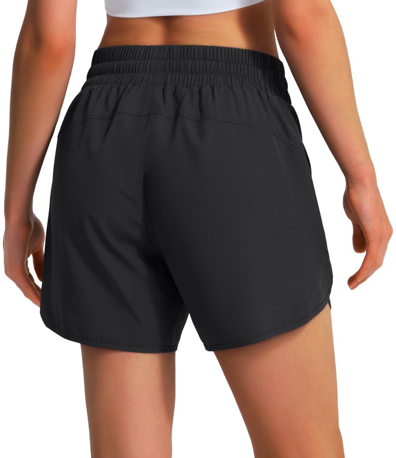 Ksmien Women's 5"/ 7" Athletic Running Shorts Quick Dry Lightweight Workout Gym Shorts with Zipper Pockets UPF 50+ Black L