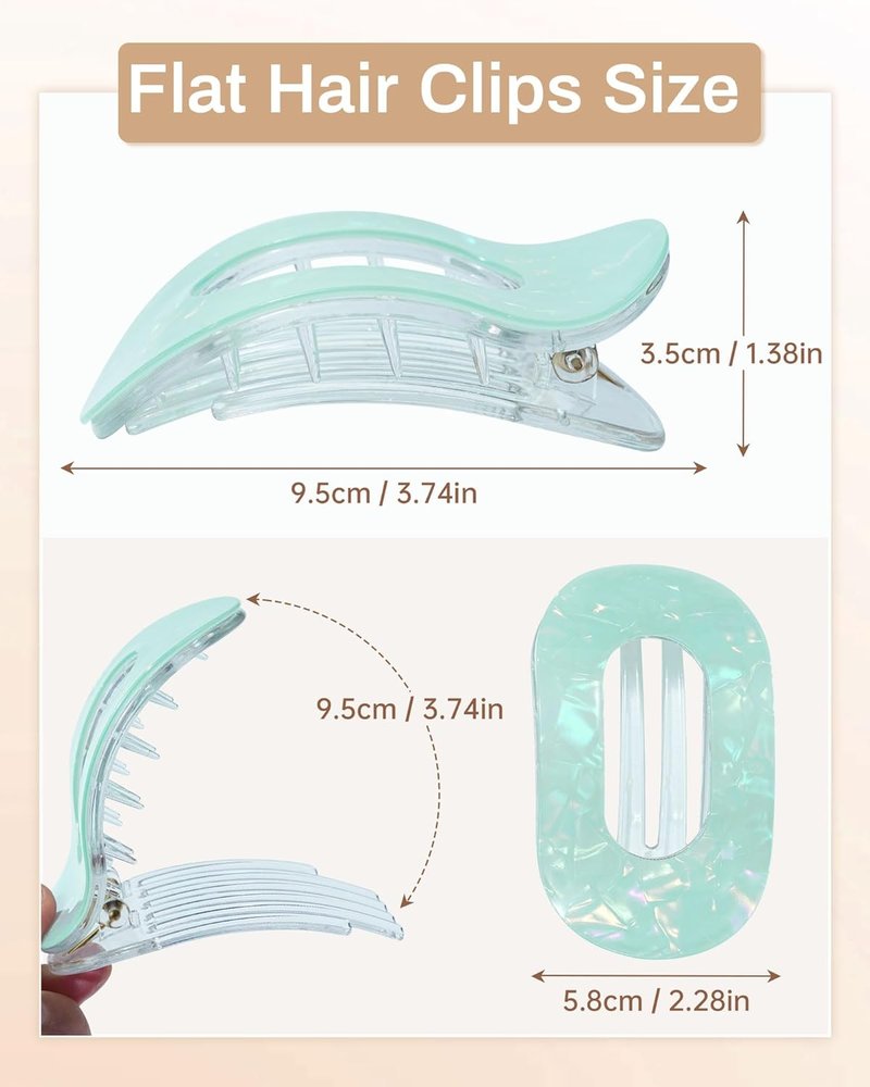 French Flat Hair Clips for Women - 4 Pack Stylish Nonslip Duckbill Claws | Mermaid Colorful Design, 3.74” Size
