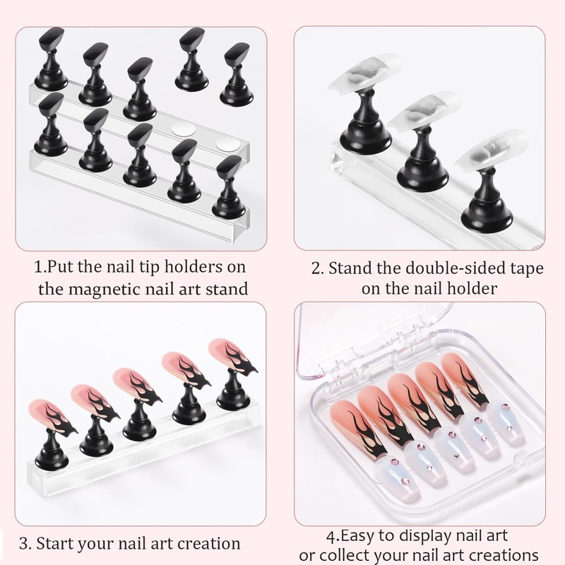 Acrylic Nail Art Display Stand - Magnetic Practice Holder for DIY Nail Painting | Black