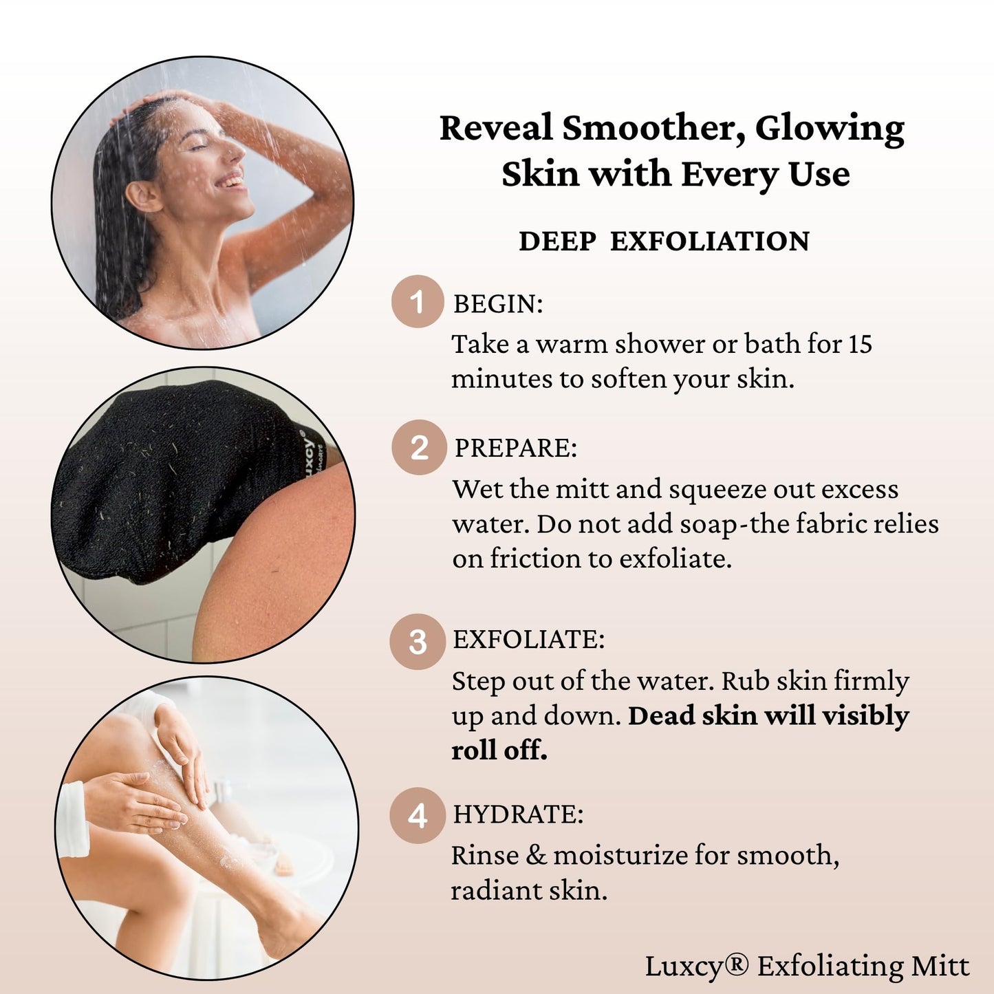 Luxcy Premium Korean Exfoliating Mitt & Body Scrubber Glove, Viscose Fiber Dead Skin Remover for Smooth, Radiant Skin, Shower Skincare, Keratosis Pilaris Treatment & Self-Tan Prep (1 Pack)