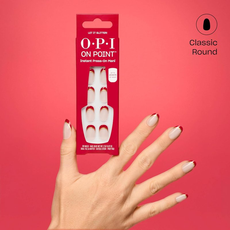 OPI Press On Nails - Short Round & Squoval Nail Art | 30 Count with Glue - Long Lasting & Reusable