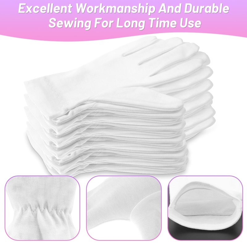 Selizo 12 Pairs 100% White Cotton Gloves for Eczema, Moisturizing Gloves for Dry Hands Overnight Women, Moisture Sleeping Spa Lotion Hand Cream Gloves for Eczema Dry Cracked Hands Sensitive Skin