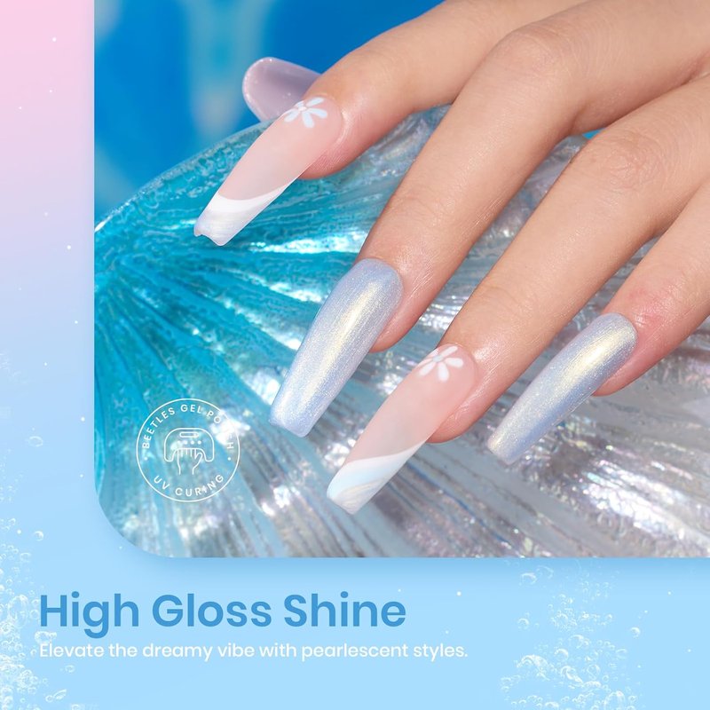 Beetles Pearl Gel Nail Polish Set - 6 Colors with Swirl Effect | UV LED Soak Off for DIY Manicure