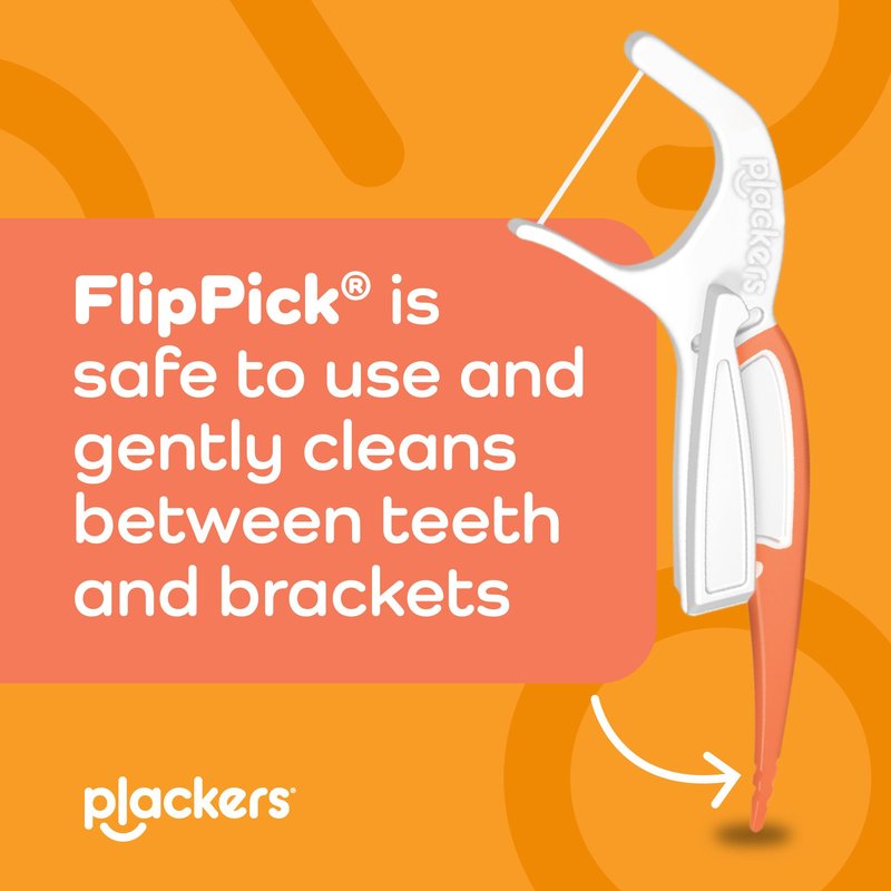 Plackers OrthoPick® Floss Picks Designed for Braces, Tuffloss® Made Without PTFE, FlipPick® Clean Between Brackets, 36 Count (4 Pack)