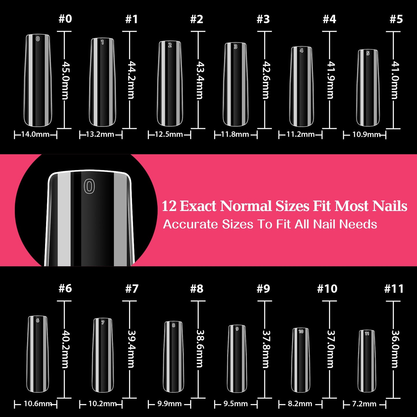 UNA GELLA XXL Long Square Nails Tips 216 PCS No C Curve Straight Nail Tips Full Cover Square Gel Tips Extra Long Nail Tips Clear False Fake Nails Gel Nail Extension for Nail Salon Home DIY 12 Sizes