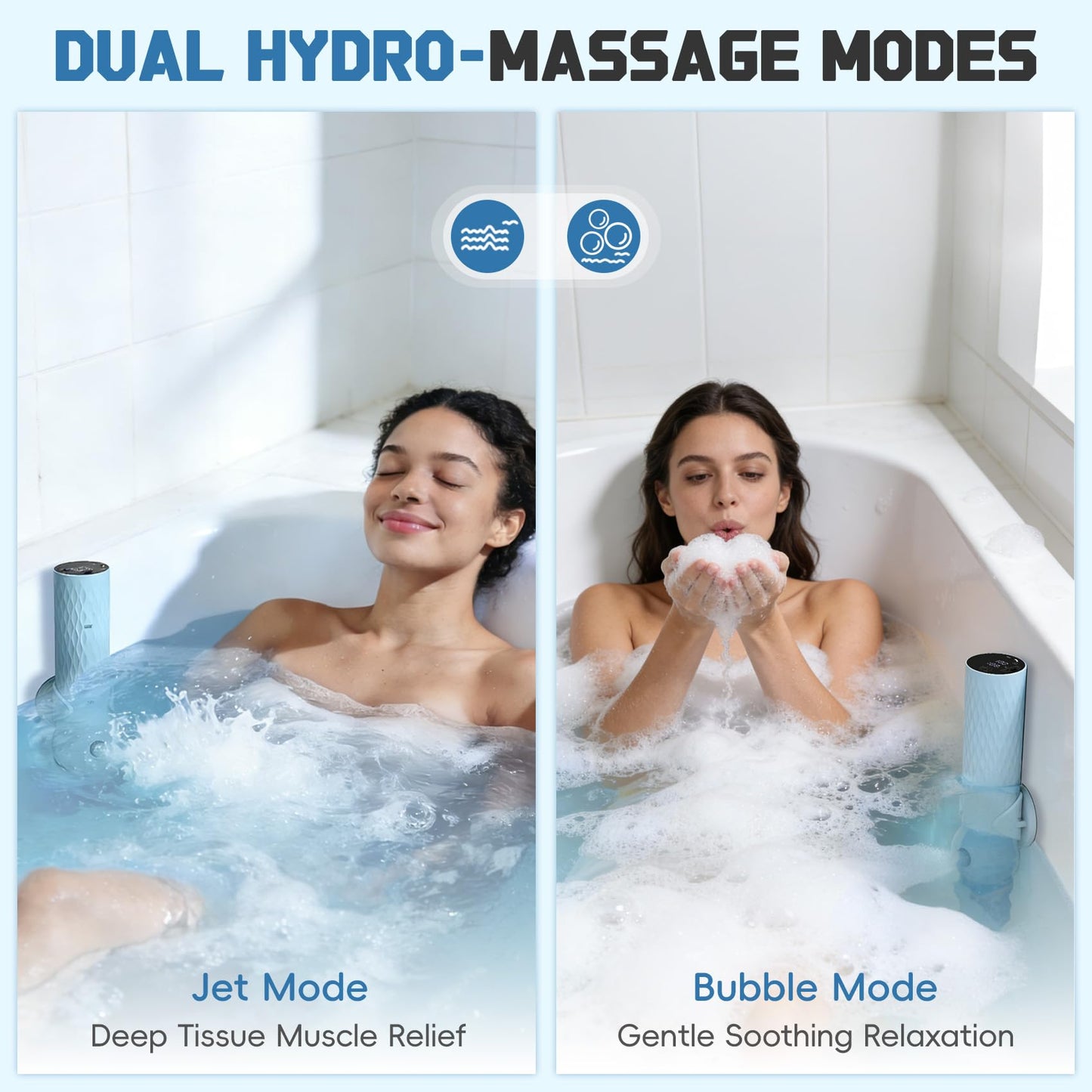 Upgraded Bath Jet SPA for Tub with Display Screen, Portable Handheld Bathtub Jet with Battery Level and Temperature Display, Bubble/Jet Two Mode, 8800mAh, IP67 Waterproof, 3 Adjustable Speeds
