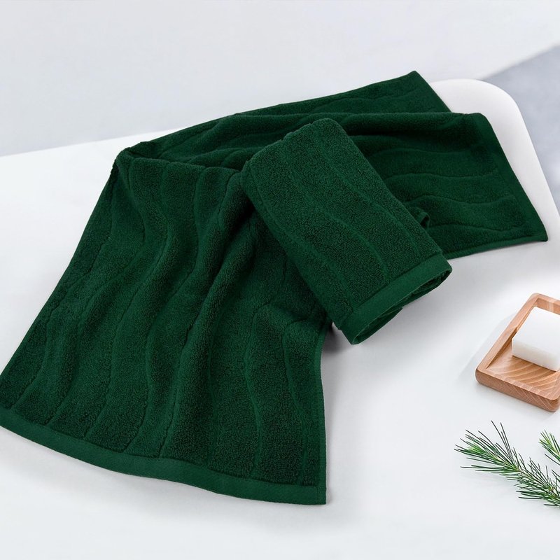 Jacquotha 2-Piece Hand Towels Set in Forest Green, Wavy Striped Jacquard Towels for Bathroom Kitchen (13x29 Inches, 100% Cotton)
