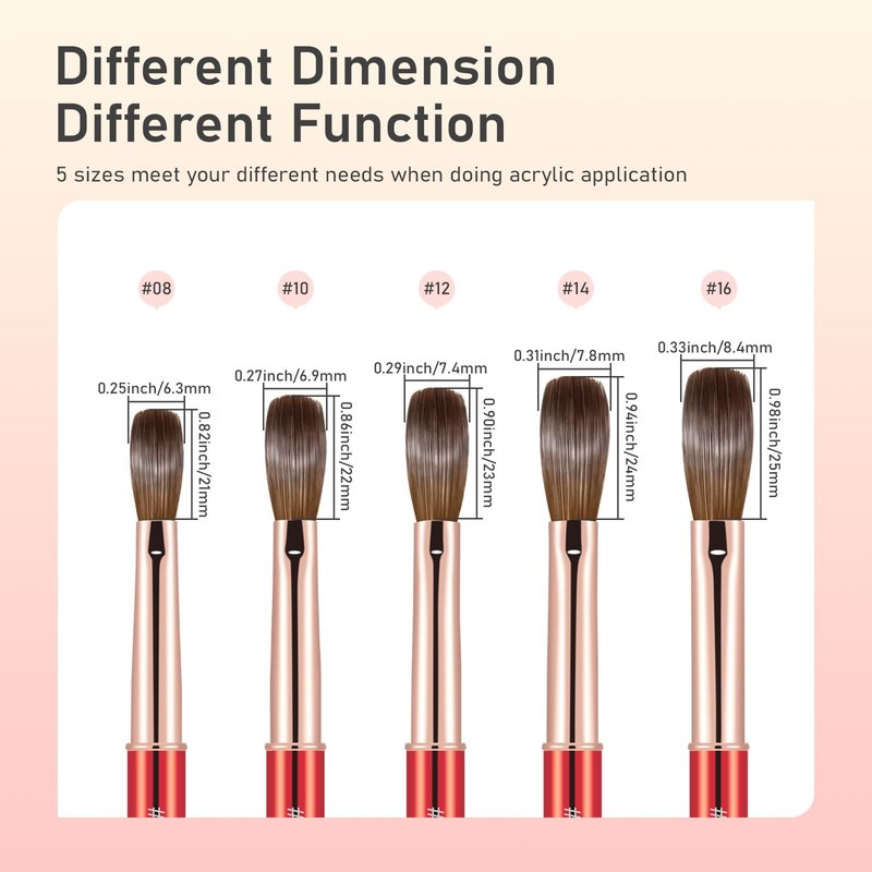 Acrylic Nail Brush Size 08, 100% Real Kolinsky Nail Brush for Acrylic Powder Application, Handmade Women Manicure Nail Extension Tool for Professional DIY Home Salon and Beginner