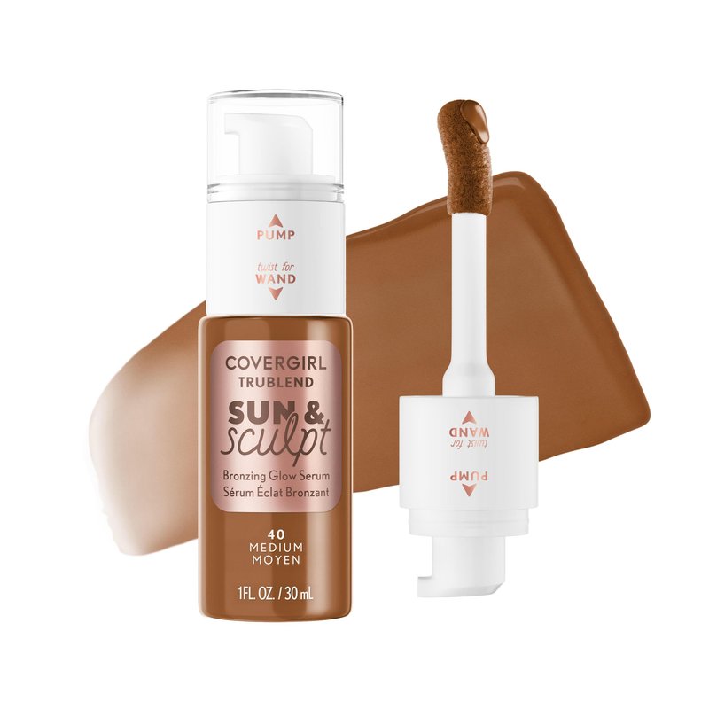 COVERGIRL TruBlend Sun & Sculpt Bronzing Glow Serum, Buildable, Radiant Glow, Wand and Pump Applicator - 40 Medium