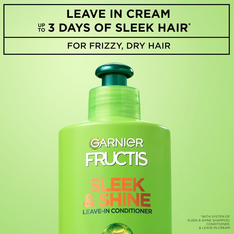 Garnier Fructis Sleek and Shine Intense Smooth Leave In Conditioner, Conditioning Hair Cream for Frizzy, Dry Hair, Plant Keratin + Argan Oil, 10.2 Fl Oz (Pack of 2)