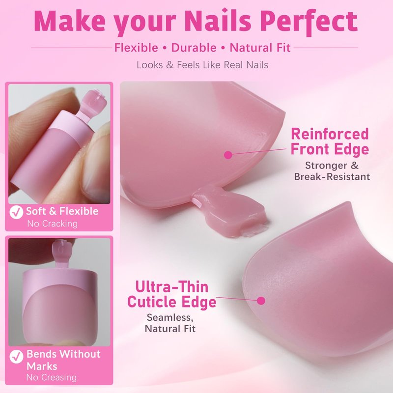 AddFavor Toe Nail Press ons - 150pcs Press on Toenails for Women, Pink French Tip Toe Press on Nails Fake Toe Nail Tips Square Fake Toenails in 15 Sizes Acrylic Toenail with Adhesive Tabs