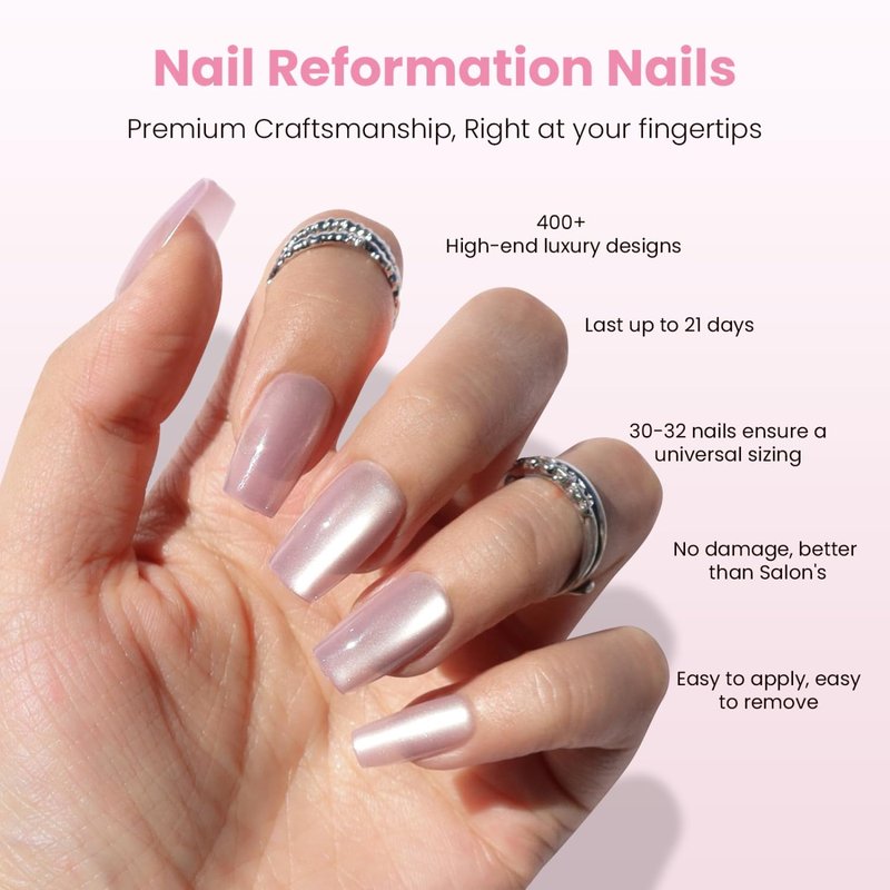 Nail Reformation Press On Nails, Dusty Rose | Mauve Short Coffin Fake Nails with Cat Eye Velvet Finish, Reusable Natural Stick On Nails Kit - 32 Pcs in 16 Sizes with Glue, Manicure Gifts for Women