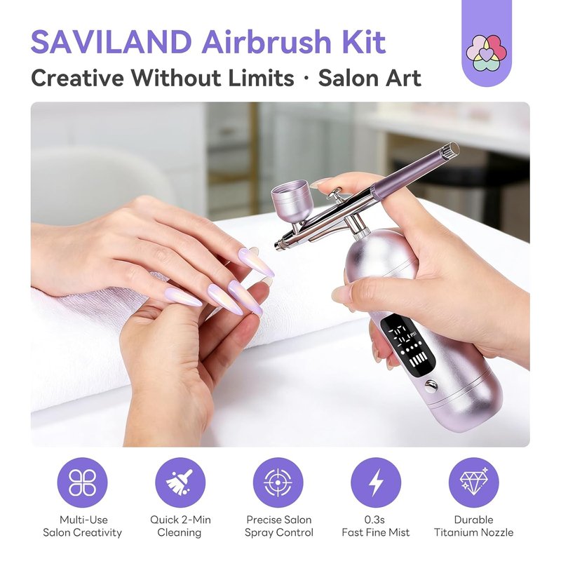 SAVILAND Airbrush Kit - Salon-Perfect 30PSI with 3 Adjustable Pressure Options | Portable Nail & Model Painting