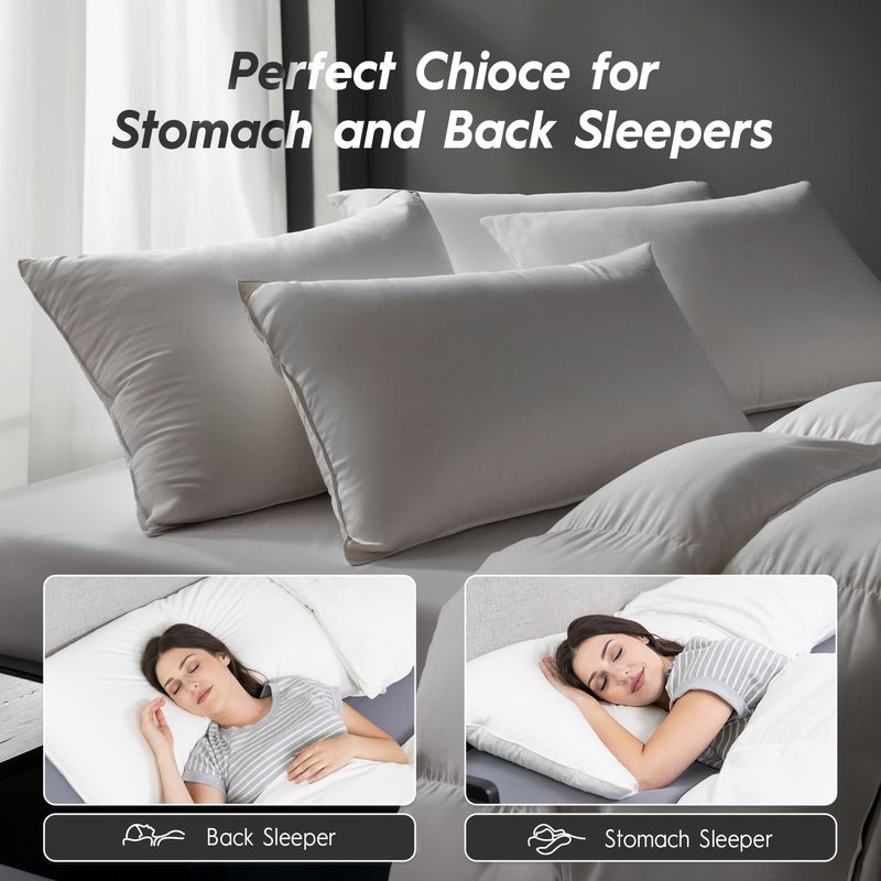 Globon Ultra Soft Down Pillow Standard Size Set of 2, Premium Down Filled Bed Pillow for Sleeping, 100% Cotton Shell 500 Thread Count 700 Fill Power, Hotel Collection Down Feather Pillow 20" x 26"
