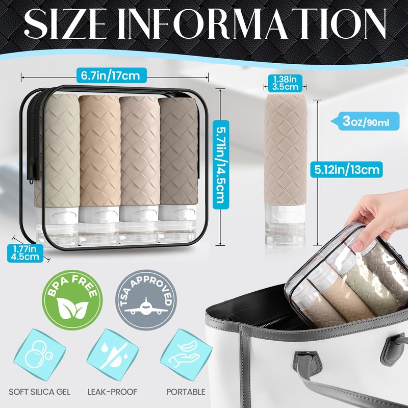 Silevoler Travel Bottles for Toiletries, TSA Approved Silicone Travel Size Containers for Toiletries, BPA Free Leak Proof Refillable Essentials Accessories, Shampoo and Conditioner Bottles (Cream)
