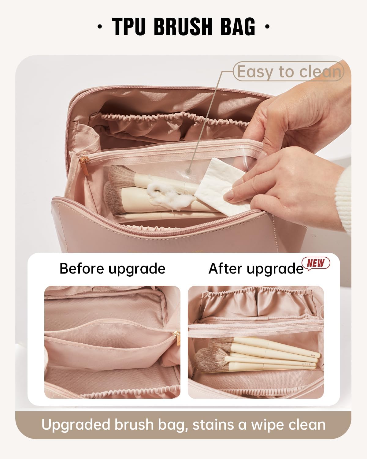 Travel Makeup Bag - Large Capacity Waterproof PU Leather | Portable Toiletry Organizer for Skincare & Brushes