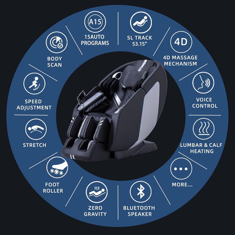 MassaMAX 4D Full Body Massage Chair - AI Voice Control, Zero Gravity, 15 Modes, 55" SL Track, Foot Rollers & Heating