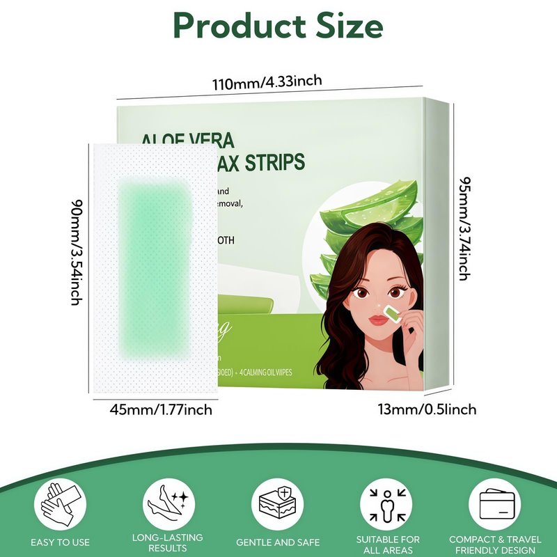 Gemlady Wax Strips for Face, 40Pcs Waxing Strips for Hair Removal, Facial Waxing Kit for Women with 40 Face Wax Strips & 4 Calming Oil Wipes, Aloe Vera