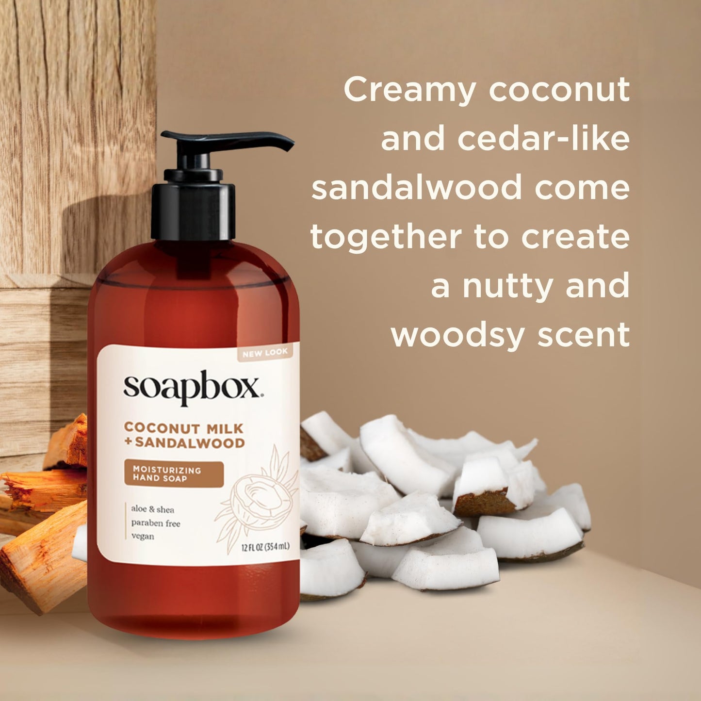Soapbox Coconut Milk & Sandalwood Liquid Hand Soap, Moisturizing Hand Wash - Gentle Cleanser for Hands - Clean Ingredients Free of Harsh Chemicals, Sulfates, Parabens & Silicones - 3 Pack