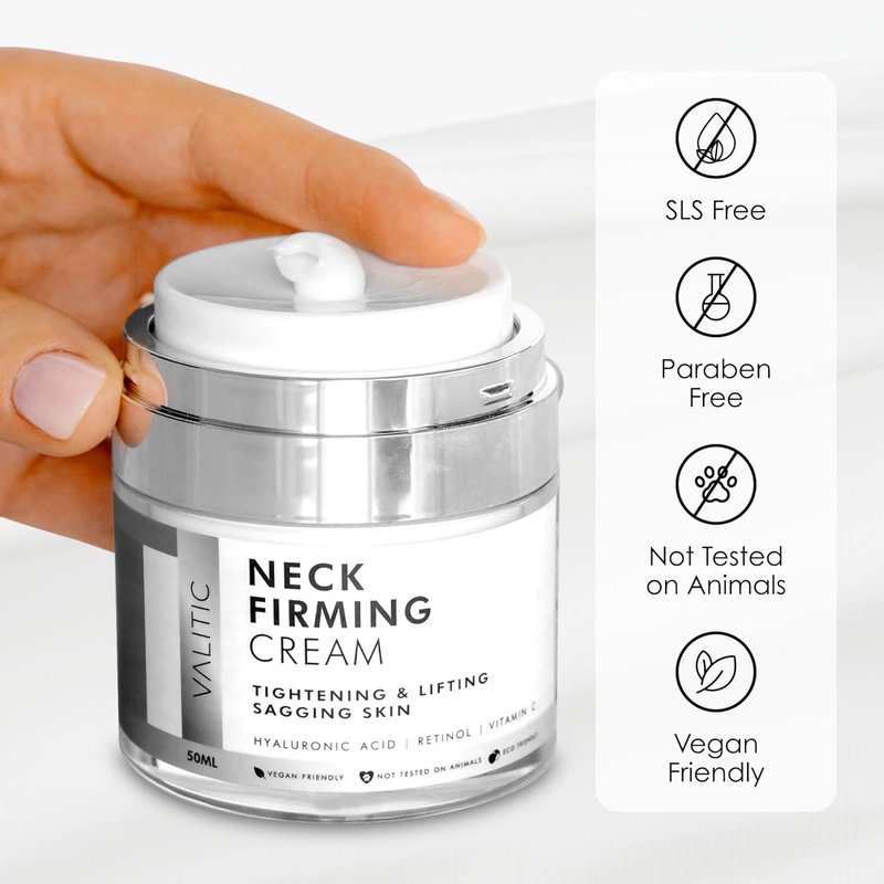 Neck Cream for Tightening & Firming - Hyaluronic Acid, Retinol, Vitamin C | Anti-Aging Day & Night Cream for Sagging Skin