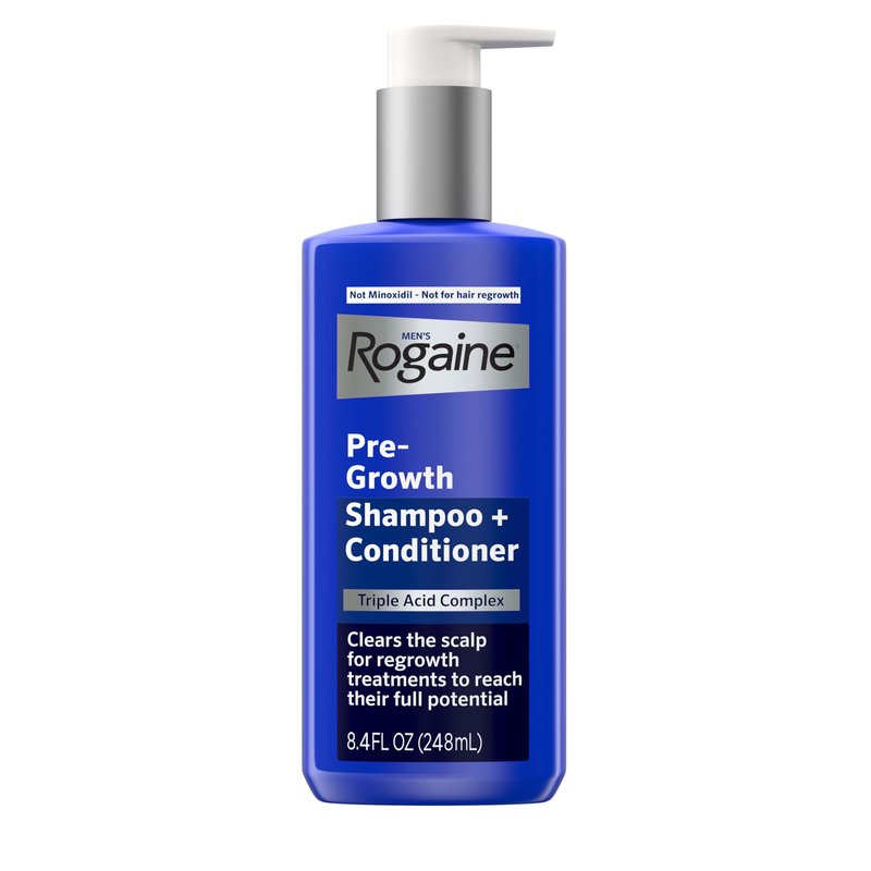 Rogaine Men's Pre-Growth 2 in 1 Shampoo + Conditioner with Triple Acid Complex, Scalp Purifying Shampoo Removes Build-Up To Maximize Hair Regrowth Treatments, Not Minoxidil, 8.4 fl. oz
