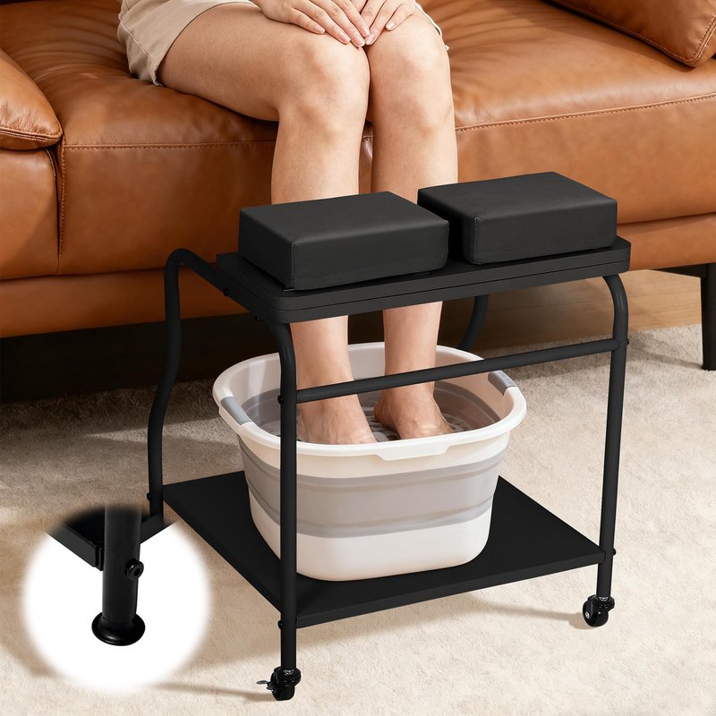 FAHKNS Pedicure Cart with Foot Rest, Portable Salon Nail Rolling Cart, Pedicure Foot Rest for Manicure Massage Station with Comfortable Cushion Footrest Stool for Spa Home and Beauty Salon Use