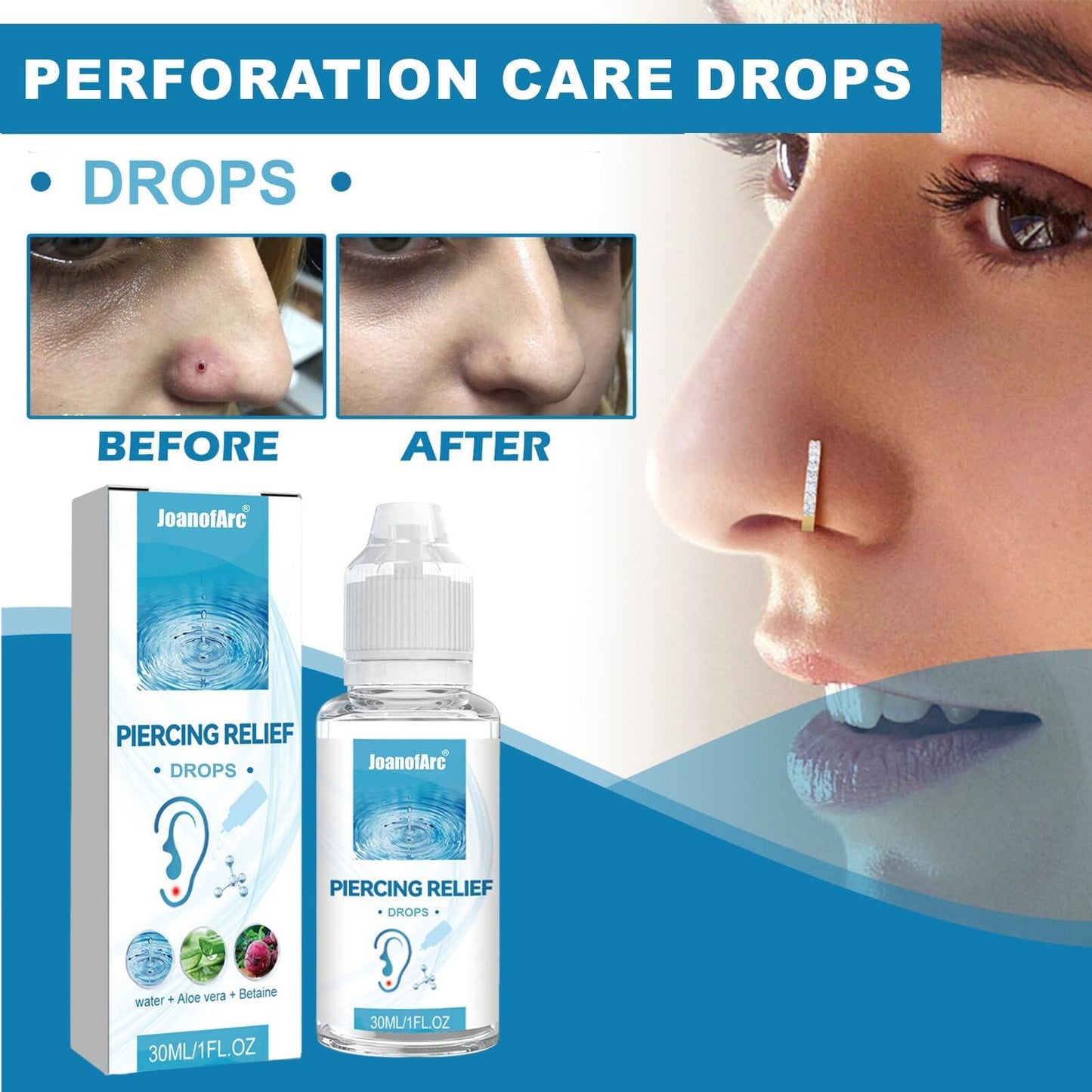 Piercing Aftercare Spray, Piercing Aftercare Drops, Ear Piercing Cleaner, Gentle Cleanser for Ear, Nose, Belly Button and Cartilage Piercings with Aloe Vera and Betaine, Gentle Non-Irritating,1 Fl.Oz