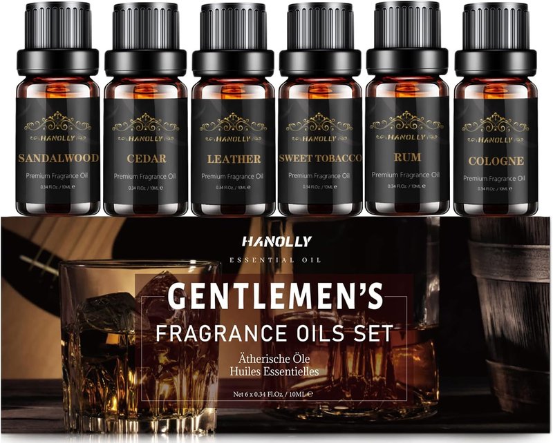 Skiennix Essential Oils Set - Aromatherapy Fragrance Oils for Diffuser | 6x10ML - Sandalwood, Cedar, Leather, Sweet Tobacco, Rum, Cologne