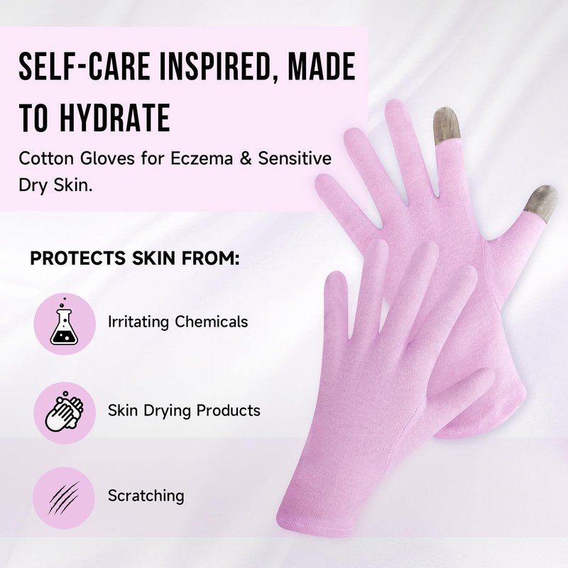 HandLove Premium 100% Cotton Gloves | Moisturizing Gloves for Dry Hands | Overnight Sleeping & Eczema | Touchscreen Friendly | Baby Pink, 2Pairs
