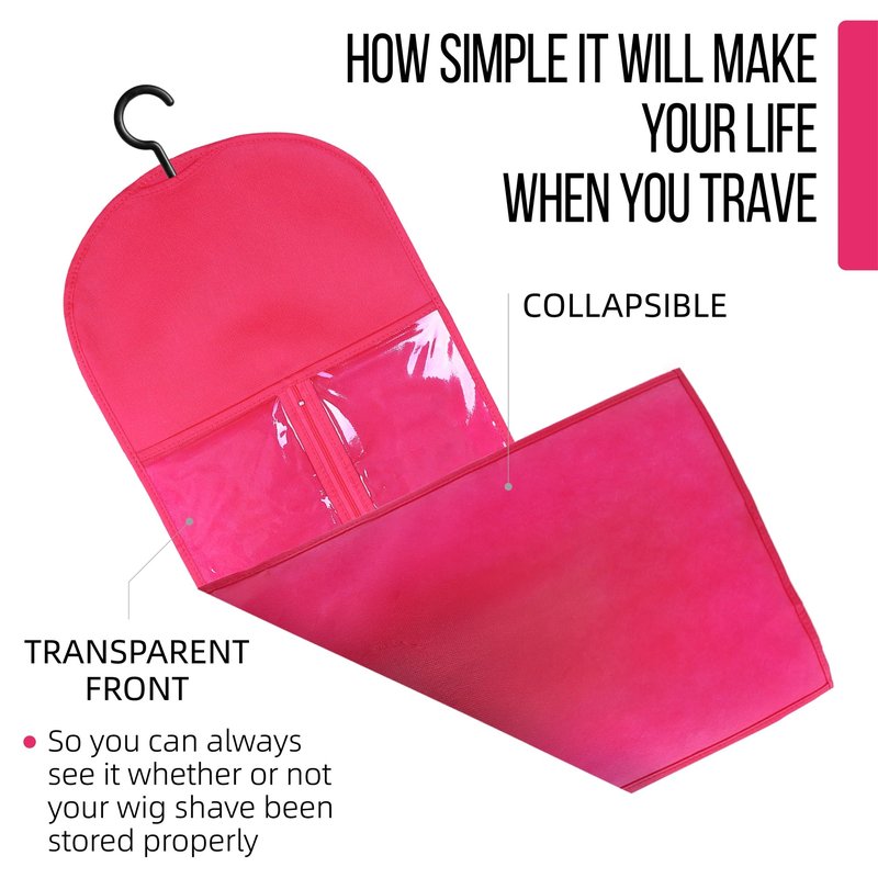 3PCS Wig Storage Bags With Hanger Hair Extension Holder Wig Holder for Multiple Wigs Bags Storage with Hanger Wig Hanger Rack for Multiple Wigs Hair Extensions, Wigs & Accessories(HOT PINK)