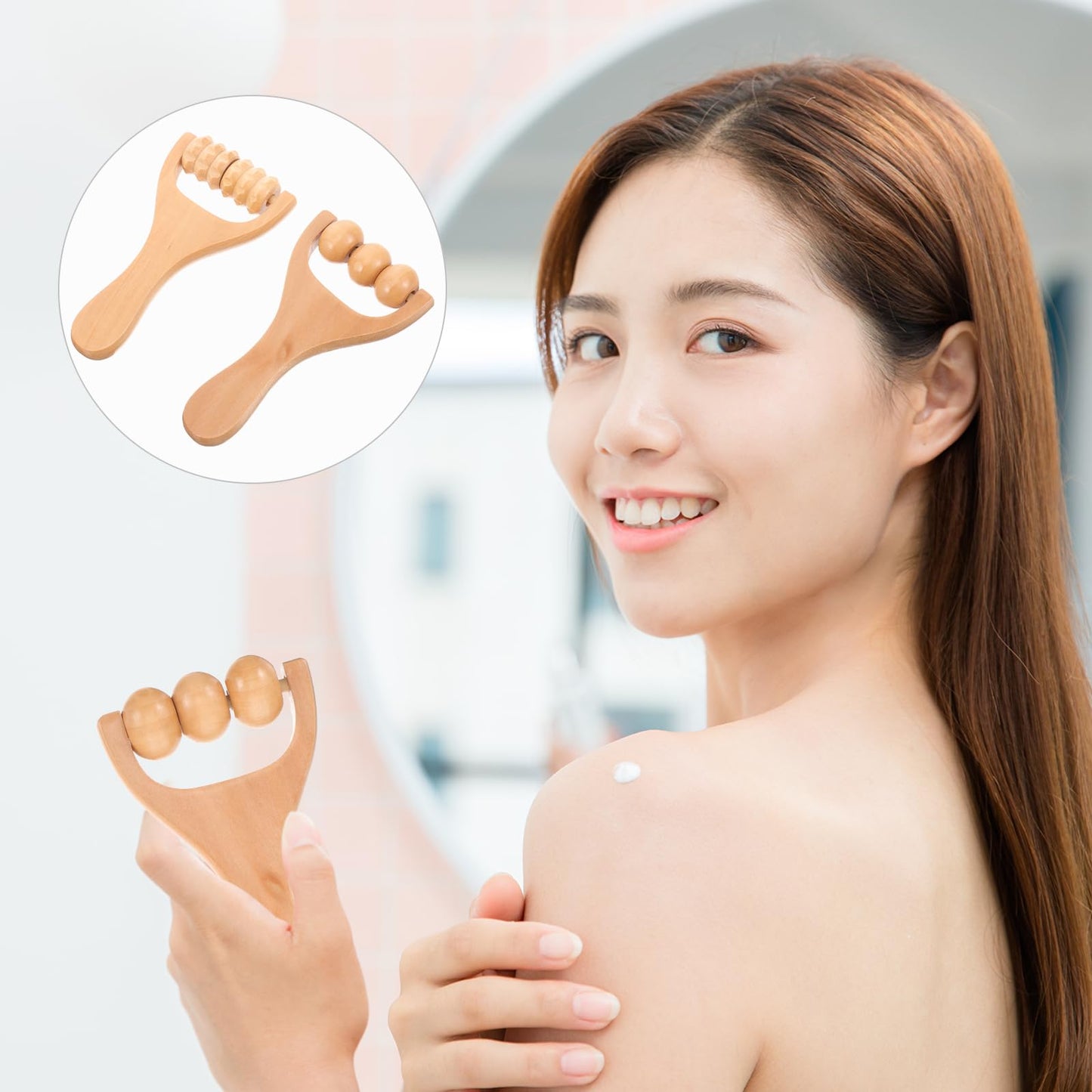 Healvian Wooden Massage Roller Tool Set for Full Body Relief Neck Shoulder Foot Leg Muscle Acupoint Therapy 2Pcs Compact Size 5.85 Inch Each