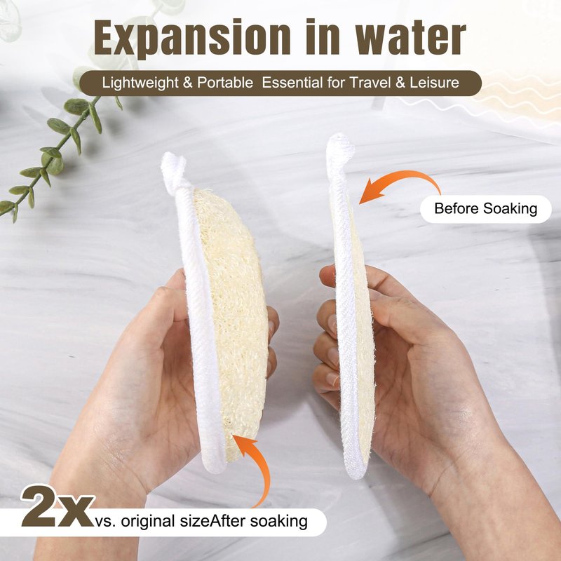 QUQTFE Natural Loofah Exfoliating Sponge, Gentle Body Scrubber Luffas for Men and Women, 3 Count