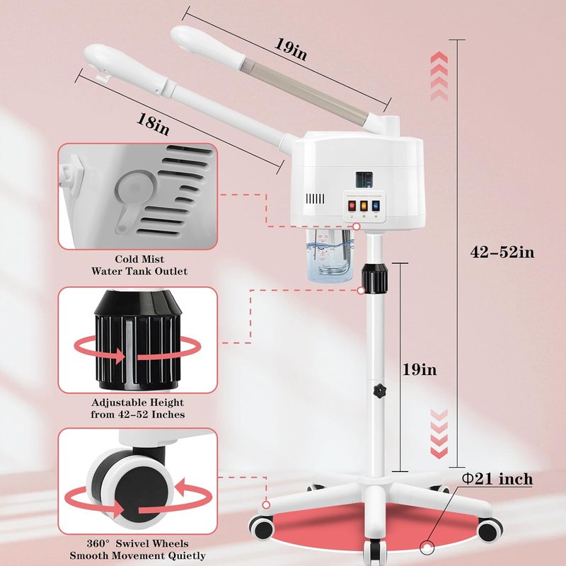 Facial Steamer 2 in 1 - Professional Hot & Cold Mist with Timer | Adjustable Height for Spa & Home Use