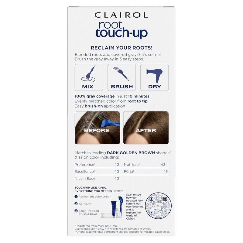 Clairol Root Touch-Up Permanent Hair Dye - 100% Gray Coverage, Dark Golden Brown | Easy Brush Application