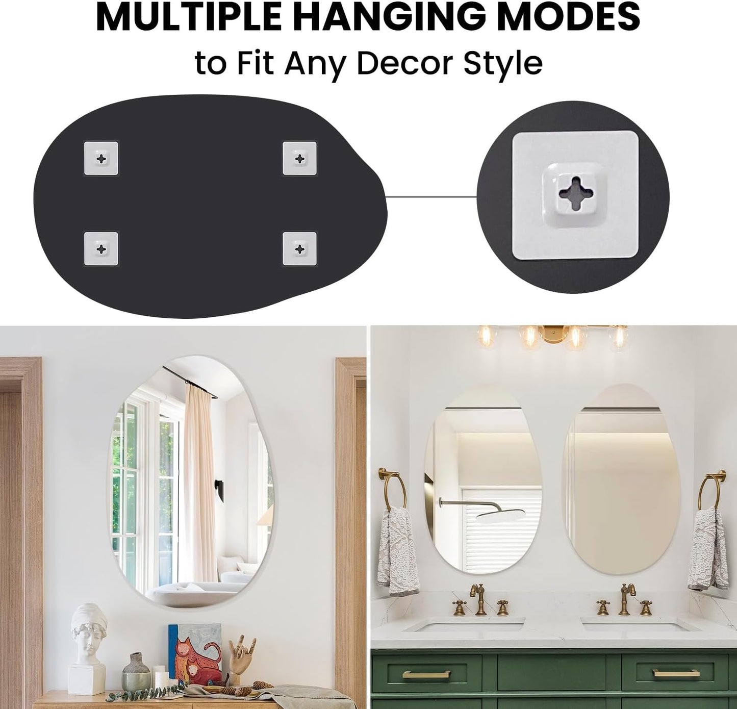 VASUHOME Frameless Bathroom Mirror - Irregular Design, 24 x 36 Inch Wall Mounted | Stylish Vanity Decor