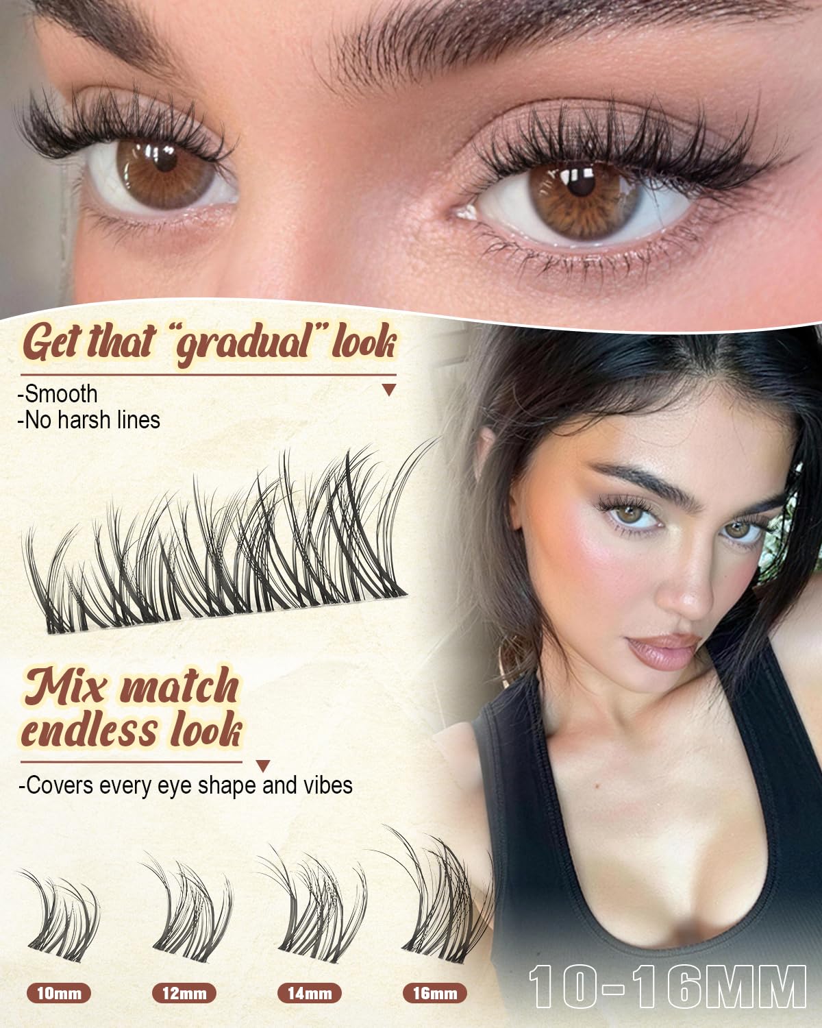 Skiennix Wispy Lash Clusters - Fluffy DD Curl Individual Eyelash Extensions | 10-16mm Natural Look