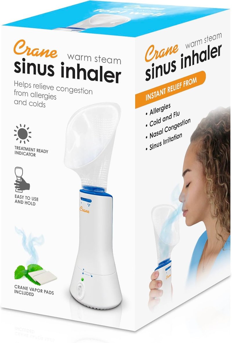 Crane Corded Personal Steam Inhaler - Sinus & Cough Relief | Vapor Pad Compatible, 30 ml, White