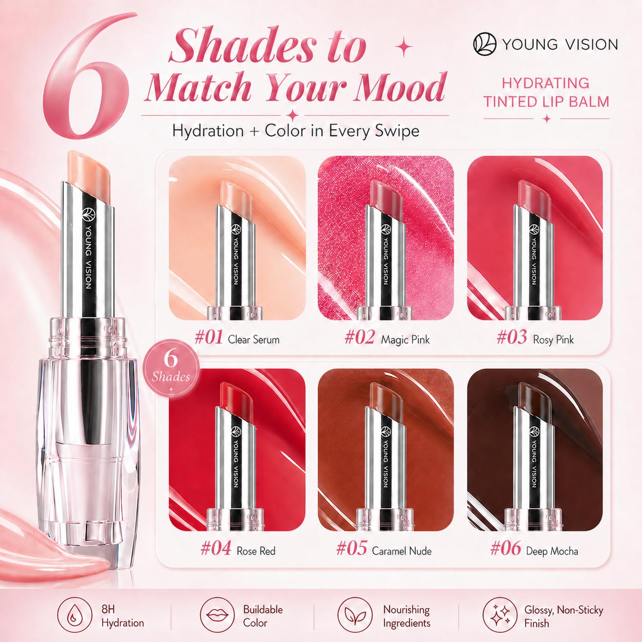 YOUNG VISION Tinted Lip Balm & Hydrating Lipstick - 8-Hour Moisture Lock Satin Finish, Warm Caramel Nude, Zero Greasy Residue, Cruelty-Free Lip Care, Warm Caramel