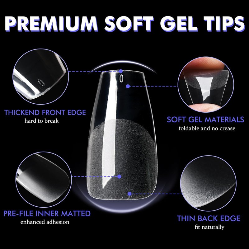 Bellelfin 600pcs Medium Coffin Nail Tips - 15sizes Full Cover Soft Gel Nails Tips,Medium Clear Press on Nails Coffin Fake Nails for Nail Extension Diy Home Nail Art