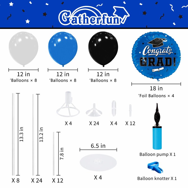 Graduation Decorations - 4 Set Balloon Stands, Class of 2026 Congrats Grad Table Centerpieces for Graduation Party Supplies(Blue & Black)