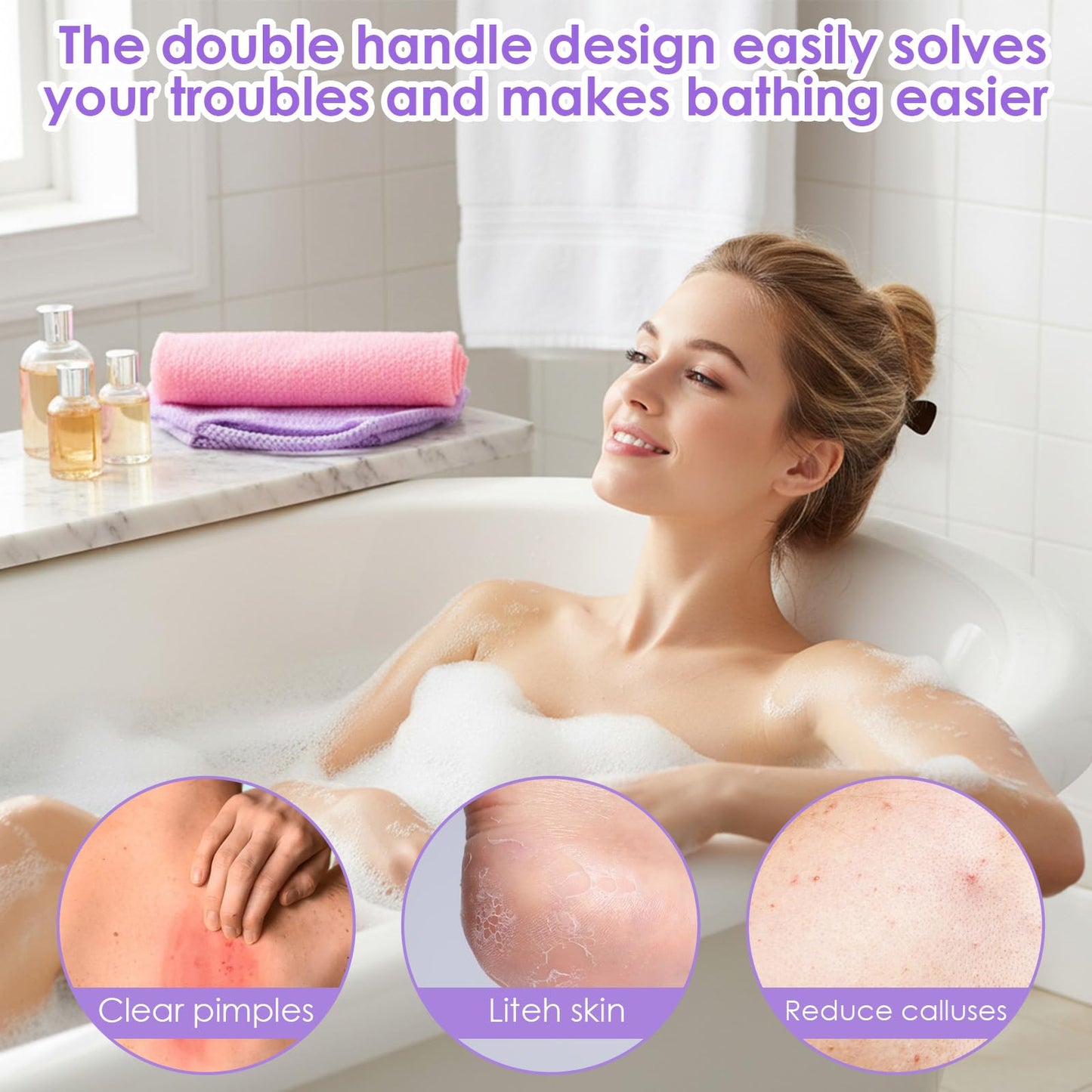 3 Pcs Back Exfoliator Body Scrub Towel, Double-Sided Back Loofah for Shower for Daily & Deep Skin Cleaning, Bath Backs Scrub Washcloth for Men & Women