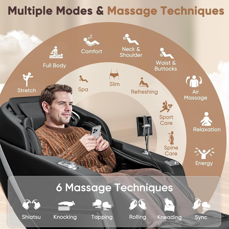Homall Zero Gravity Full Body Massage Chair - SL-Track, Heating & AI Voice Control | 8 Auto Programs, 32 Airbags, Black