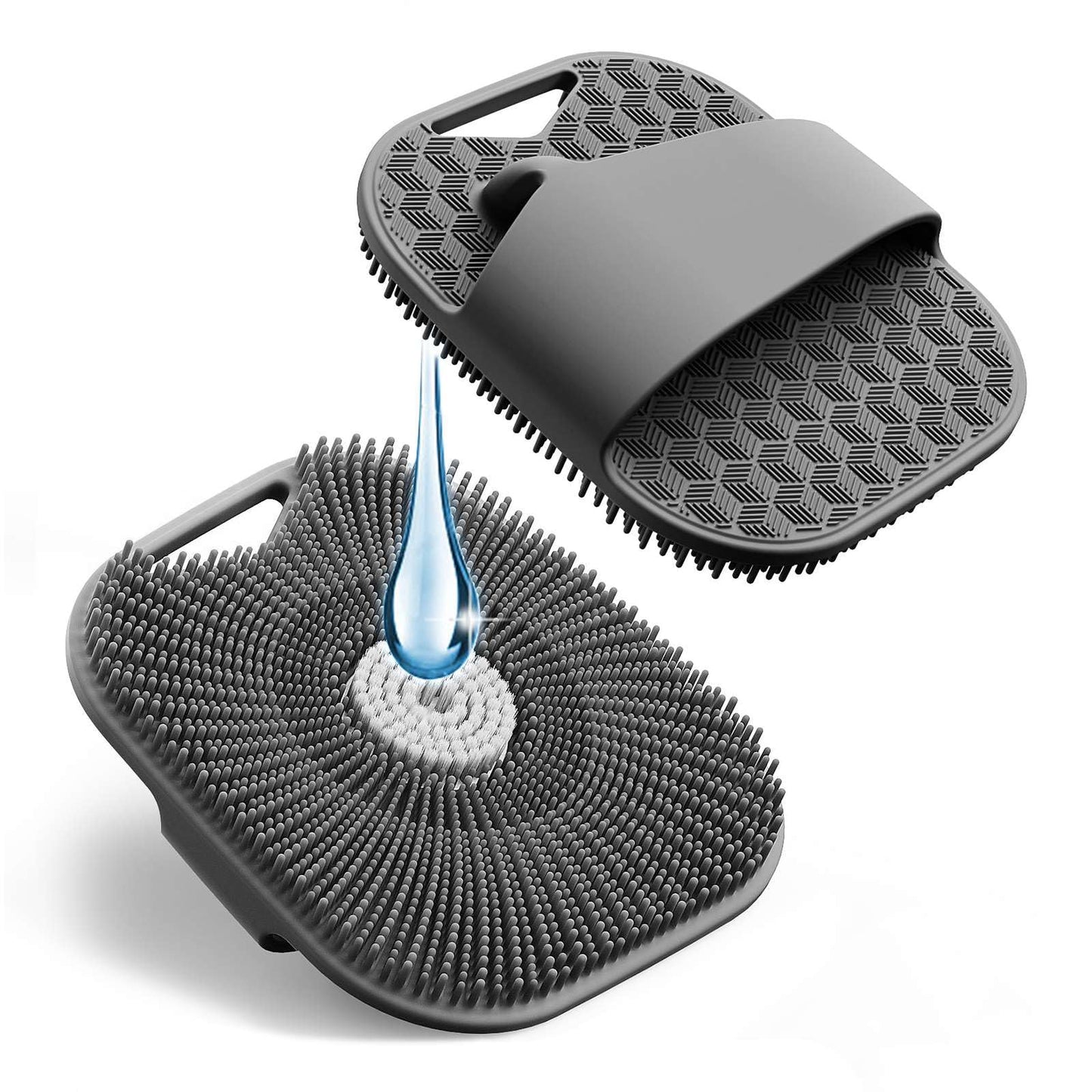 Silicone Body Scrubber for Men Women, Friendly Shower Body Scrubber for Sensitive Skin, Silicone Loofahfor Showering with Richer Foam Bristles and Anti-Slippery Handle, Gray