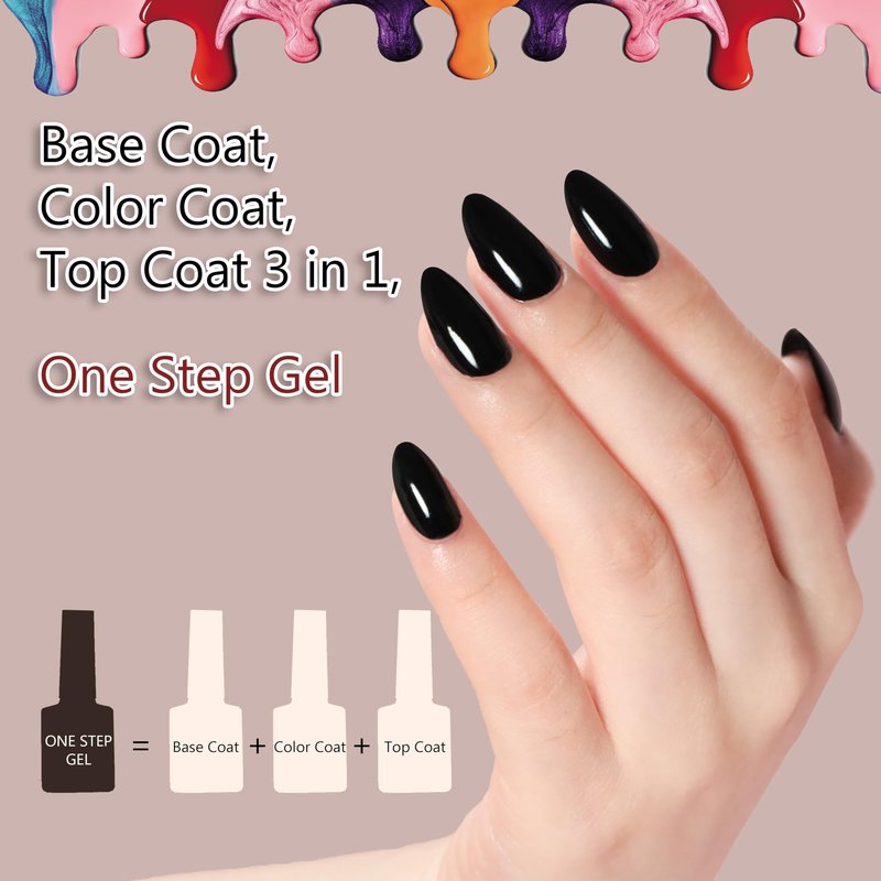 FZANEST Black Gel Polish Top Base Coat for Chrome Nail Powder, Hema-Free 3 in 1 One Step Gel Nail Polish Soak Off LED UV Nail Art Starter Manicure 15ml