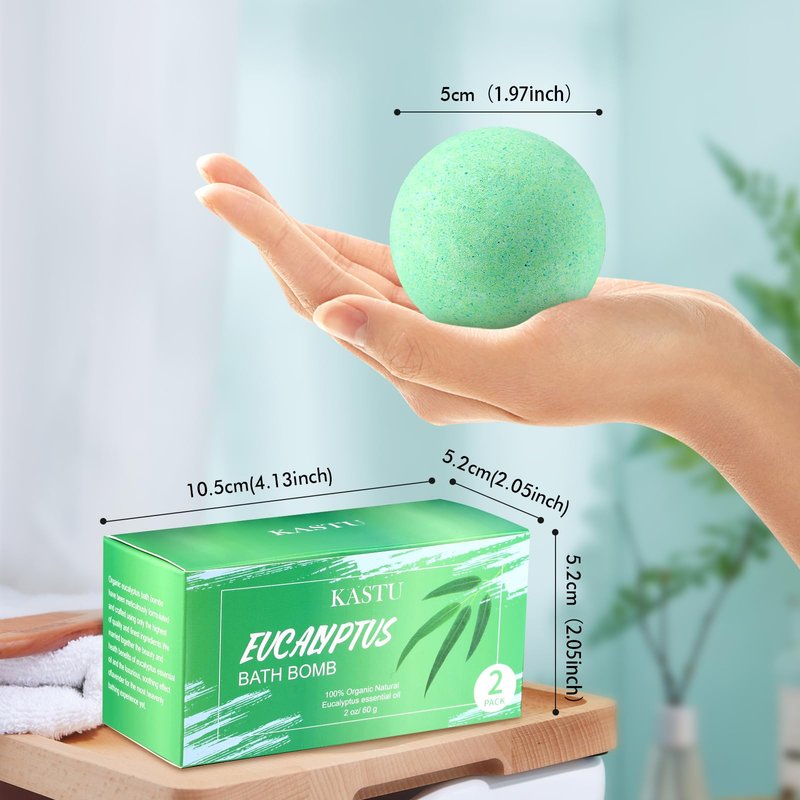 KASTU Bath Bombs Salt Balls,Eucalyptus Extract Essential Oils,Moisturizing Dry Skin,Fizzy Spa,Relaxation,Bubble Bath Bomb Gifts Idea for Men Women,2 x 100g