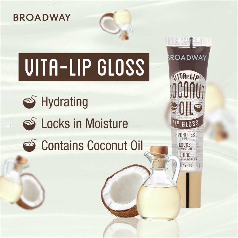 Ruby Kisses Broadway Vita-Lip Clear Lip Gloss (Coconut Oil 12 Pack), Ultra-Hydrating & Soothing Formula with Vitamin Oils, High-Shine Non-Sticky Finish, Healing Glossy Lip Balm Locks in Moisture