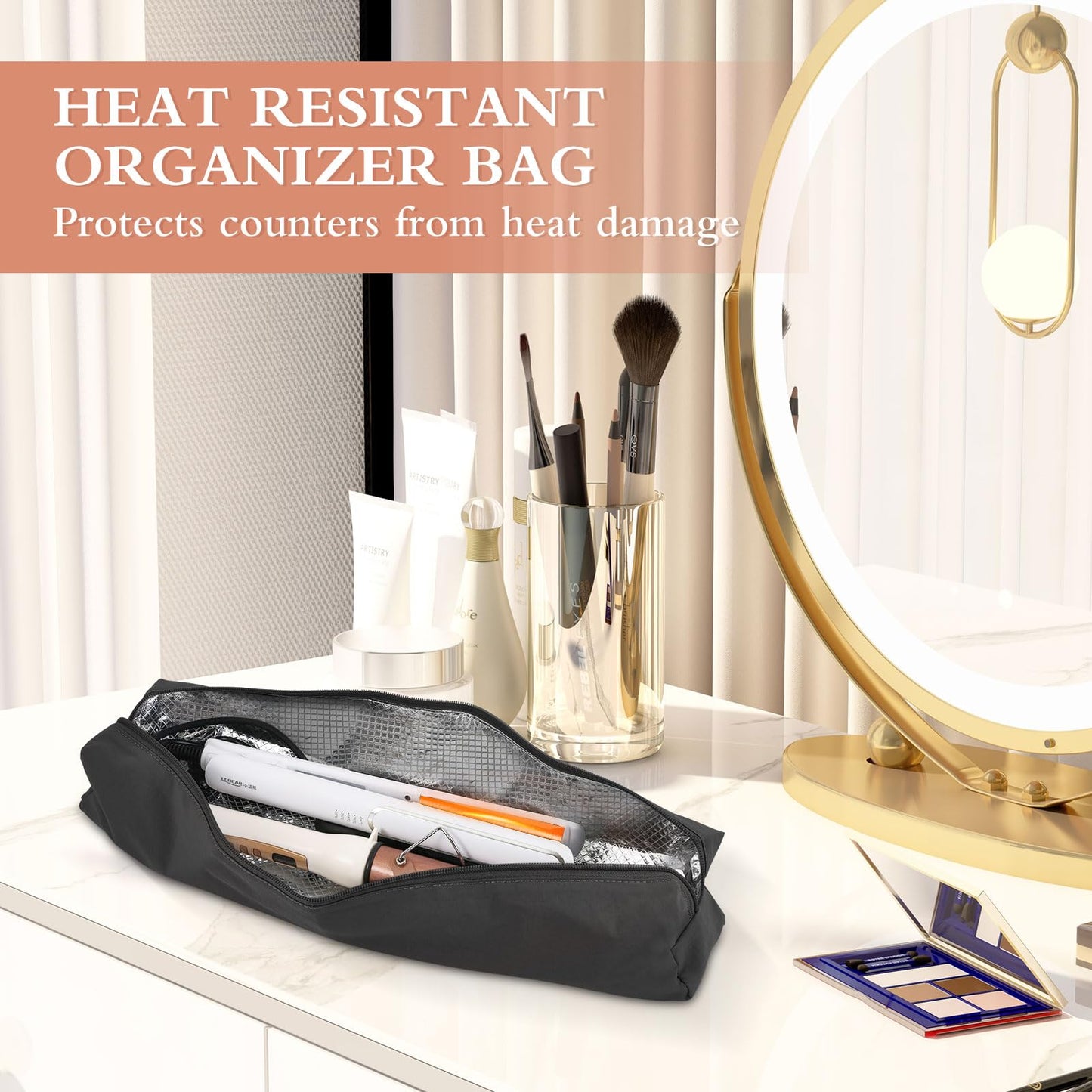 Suafrnut Professional Hot Hair Tools Organizer Bag Portable Travel Heat Resistant Storage Case Pouch for Curling Irons, Flat Irons, Hair Straightener and Styling Tools(17.7" x 3.2"x 3.2")